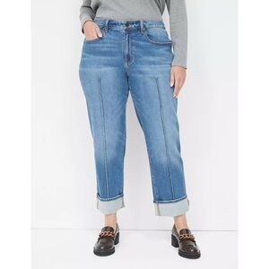 Lane Bryant Relaxed Straight Cuffed Jean With Seam Detail in Medium Wash Size 18